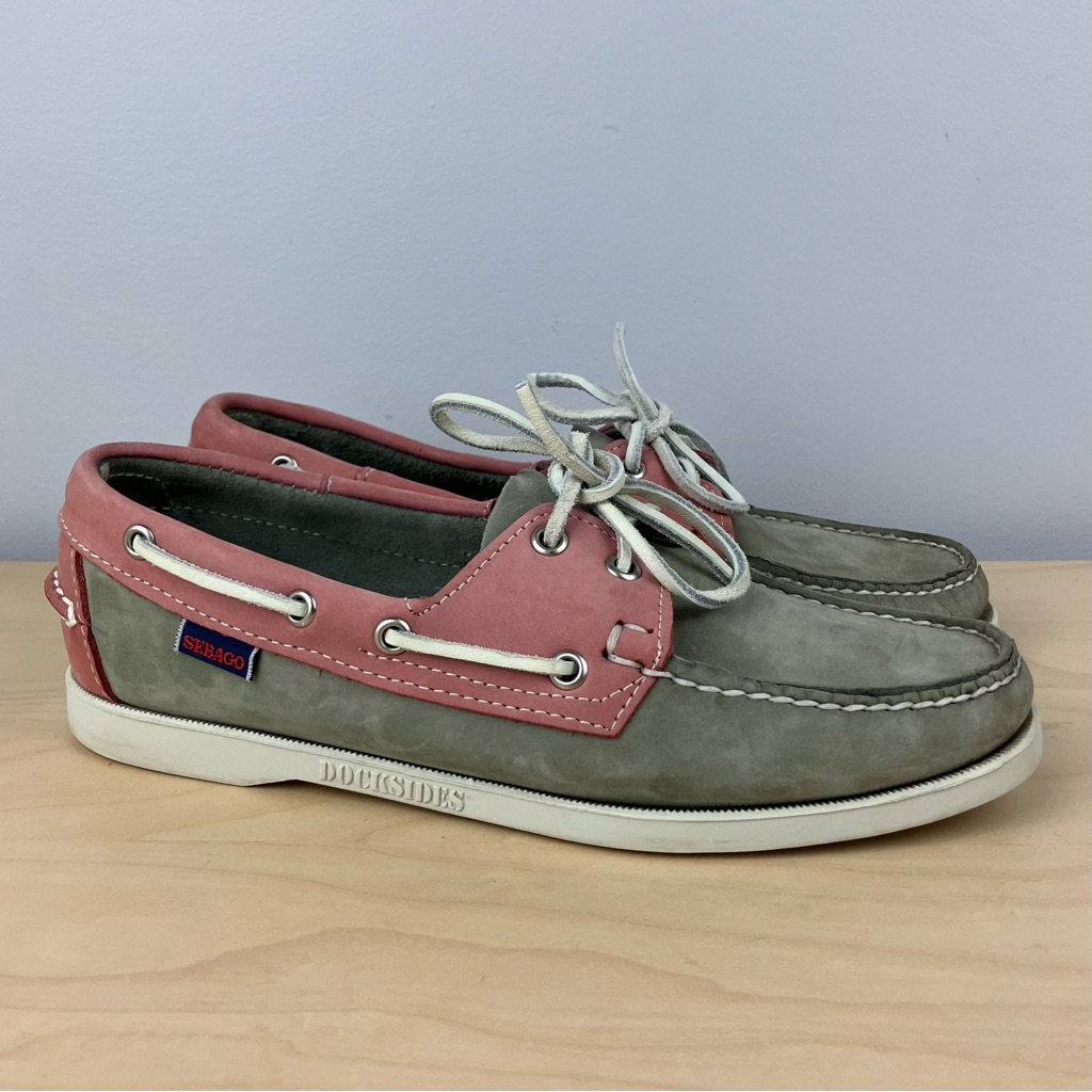 Sebago Women’s Size 9.5 M Docksides Gray & Pink Leather Boat Deck Shoes